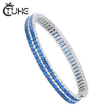 Load image into Gallery viewer, 100% S925 Sterling Silver Bracelet 2 Rows Blue Square Crystal 20g Silver Tennis Women Men Bracelet Good Quality Fine Jewlery