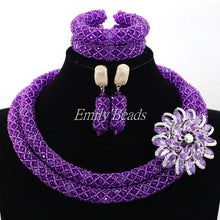 Load image into Gallery viewer, Fabulous Purple/Lilac Crystal Beads Women Necklace Bridal Lace Jewlery Nigerian Wedding African Beads Jewelry Set ALJ388