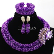 Load image into Gallery viewer, Fabulous Purple/Lilac Crystal Beads Women Necklace Bridal Lace Jewlery Nigerian Wedding African Beads Jewelry Set ALJ388