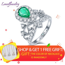 Load image into Gallery viewer, Loverjewelry Diamonds Ring For Women Real 18k White Gold Genuine Emerald Gemstone Engagement Wedding Party Eternal Love Ring