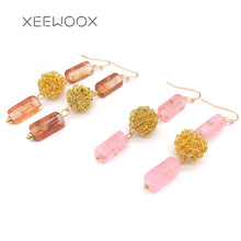 Load image into Gallery viewer, Big Golden Color Wire Ball Acrylic Block Long 2019 New Statement Woman Man Girl Drop Earring XEEWOOX Design Creative