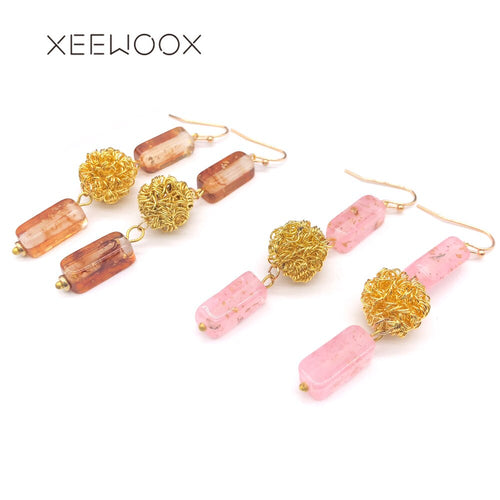 Big Golden Color Wire Ball Acrylic Block Long 2019 New Statement Woman Man Girl Drop Earring XEEWOOX Design Creative