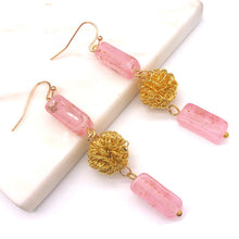 Load image into Gallery viewer, Big Golden Color Wire Ball Acrylic Block Long 2019 New Statement Woman Man Girl Drop Earring XEEWOOX Design Creative