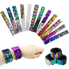 Load image into Gallery viewer, Magic Paillette Mermaid Patted Bracelets Two-Color Sequin Reversible Glitter Slap Bracelets Charms Wristband for Kids Grownups