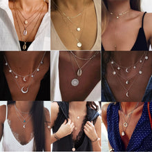 Load image into Gallery viewer, 2019 Multilayer Crystal Moon Shell Pattern Coin Pendant Seashell Necklace Choker Necklaces Women Statement Summer Beach Jewelry