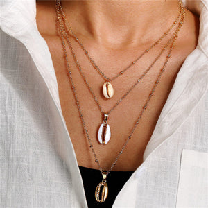 2019 Multilayer Crystal Moon Shell Pattern Coin Pendant Seashell Necklace Choker Necklaces Women Statement Summer Beach Jewelry