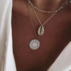 2019 Multilayer Crystal Moon Shell Pattern Coin Pendant Seashell Necklace Choker Necklaces Women Statement Summer Beach Jewelry
