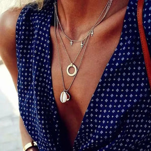 2019 Multilayer Crystal Moon Shell Pattern Coin Pendant Seashell Necklace Choker Necklaces Women Statement Summer Beach Jewelry