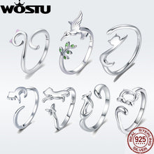 Load image into Gallery viewer, WOSTU 100% Real 925 Sterling Silver Cute Cat Finger Adjustable Rings for Women Band Rings Party Jewelry Gift DXR341