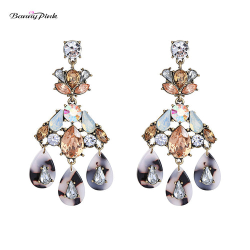 Banny Pink Bohemia Waterdrop Statement Stud Earrings Party Geometric Crystal Pendant Post Earrings Vintage Color Block Earrings