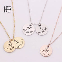 Load image into Gallery viewer, Personalized Initial Necklace Stainless Steel Silver Custom Date Disc Pendant Necklace Women Chocker Collier Femme Boho Jewelry