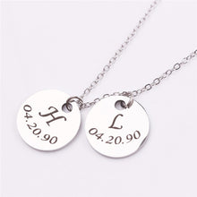 Load image into Gallery viewer, Personalized Initial Necklace Stainless Steel Silver Custom Date Disc Pendant Necklace Women Chocker Collier Femme Boho Jewelry
