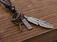 Load image into Gallery viewer, genuine leather male necklace 2019 high quality handmade cowhide men pendent retro charming jewelry resizable