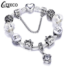 Load image into Gallery viewer, CUTEECO 925 Fashion Silver Charms Bracelet Bangle For Women Crystal Flower Fairy Bead Fit Brand Bracelets Jewelry Pulseras Mujer