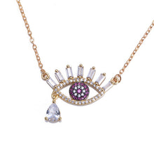 Load image into Gallery viewer, women's initial cz necklace rainbow zircon eye heart copper pendent necklace jewelry for women long snake chain mom's gift