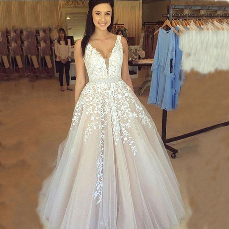 ZJ9149 2019 White Ivory Wedding Dress Custom-made Plus Size Bridal Tulle Mariage Deep V neck Open Back