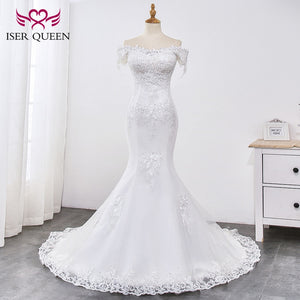 Beading Lace Mermaid Wedding dress 2019 Pearl Beautiful Appliques Court Train Lace up Pure White Mermaid wedding Gown WX0032