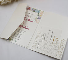 Load image into Gallery viewer, Free Drop Shipping Sample White blue Laser Cut tri-fold Wedding Invitation Cards Kit Personalized Pocket Invite Customized RSVP