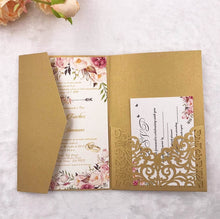 Load image into Gallery viewer, Free Drop Shipping Sample White blue Laser Cut tri-fold Wedding Invitation Cards Kit Personalized Pocket Invite Customized RSVP