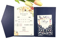Load image into Gallery viewer, Free Drop Shipping Sample White blue Laser Cut tri-fold Wedding Invitation Cards Kit Personalized Pocket Invite Customized RSVP