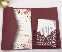 Load image into Gallery viewer, Free Drop Shipping Sample White blue Laser Cut tri-fold Wedding Invitation Cards Kit Personalized Pocket Invite Customized RSVP