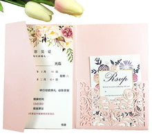 Load image into Gallery viewer, Free Drop Shipping Sample White blue Laser Cut tri-fold Wedding Invitation Cards Kit Personalized Pocket Invite Customized RSVP