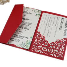 Load image into Gallery viewer, Free Drop Shipping Sample White blue Laser Cut tri-fold Wedding Invitation Cards Kit Personalized Pocket Invite Customized RSVP