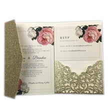 Load image into Gallery viewer, Free Drop Shipping Sample White blue Laser Cut tri-fold Wedding Invitation Cards Kit Personalized Pocket Invite Customized RSVP