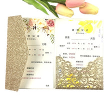 Load image into Gallery viewer, Free Drop Shipping Sample White blue Laser Cut tri-fold Wedding Invitation Cards Kit Personalized Pocket Invite Customized RSVP