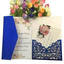 Load image into Gallery viewer, Free Drop Shipping Sample White blue Laser Cut tri-fold Wedding Invitation Cards Kit Personalized Pocket Invite Customized RSVP