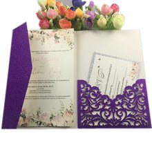 Load image into Gallery viewer, Free Drop Shipping Sample White blue Laser Cut tri-fold Wedding Invitation Cards Kit Personalized Pocket Invite Customized RSVP