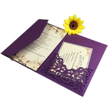 Load image into Gallery viewer, Free Drop Shipping Sample White blue Laser Cut tri-fold Wedding Invitation Cards Kit Personalized Pocket Invite Customized RSVP