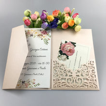 Load image into Gallery viewer, Free Drop Shipping Sample White blue Laser Cut tri-fold Wedding Invitation Cards Kit Personalized Pocket Invite Customized RSVP