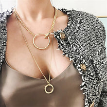 Load image into Gallery viewer, HUANZHI 2019 New Personality Cross Square Metal Multilayer Hip hop Long Chain Cool Simple Necklace For Women men Jewelry Gifts