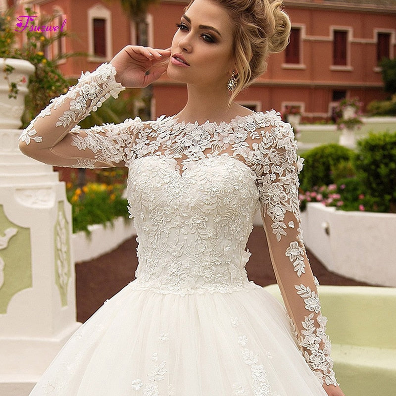 Fsuzwel New Charming Appliques Long Sleeves A-Line Wedding Dresses