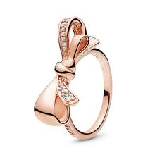 Load image into Gallery viewer, NEW Rose Gold Romantic Bowknot Crown Rings for Women With Clear Crystal Fine Finger Ring Wedding Jewelry Gift Special Offer