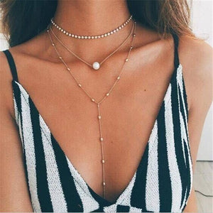 2019 Multilayer Crystal Moon Shell Pattern Coin Pendant Seashell Necklace Choker Necklaces Women Statement Summer Beach Jewelry