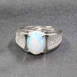 CoLife Jewelry 925 Silver Gemstone Ring for Man 8mm*10mm Natural Opal Man Ring Silver Opal Jewlery for Man Fathers Day Gift