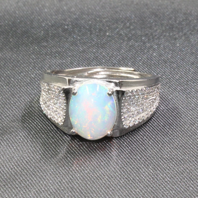 CoLife Jewelry 925 Silver Gemstone Ring for Man 8mm*10mm Natural Opal Man Ring Silver Opal Jewlery for Man Fathers Day Gift