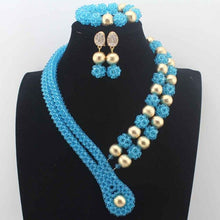 Load image into Gallery viewer, 2019Latest Nigerian wedding Party Beads Women Choker Necklace/Earrings Jewlery Set Blue Crystal African beads Jewelry SetsW14005