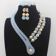 Load image into Gallery viewer, 2019Latest Nigerian wedding Party Beads Women Choker Necklace/Earrings Jewlery Set Blue Crystal African beads Jewelry SetsW14005