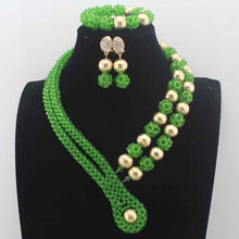 Load image into Gallery viewer, 2019Latest Nigerian wedding Party Beads Women Choker Necklace/Earrings Jewlery Set Blue Crystal African beads Jewelry SetsW14005