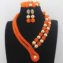 Load image into Gallery viewer, 2019Latest Nigerian wedding Party Beads Women Choker Necklace/Earrings Jewlery Set Blue Crystal African beads Jewelry SetsW14005