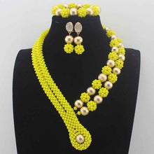 Load image into Gallery viewer, 2019Latest Nigerian wedding Party Beads Women Choker Necklace/Earrings Jewlery Set Blue Crystal African beads Jewelry SetsW14005