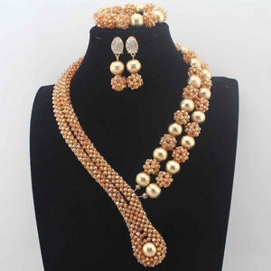 2019Latest Nigerian wedding Party Beads Women Choker Necklace/Earrings Jewlery Set Blue Crystal African beads Jewelry SetsW14005