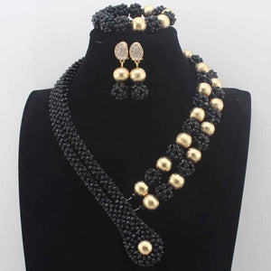2019Latest Nigerian wedding Party Beads Women Choker Necklace/Earrings Jewlery Set Blue Crystal African beads Jewelry SetsW14005