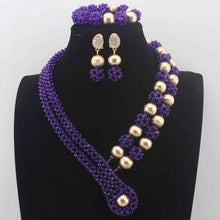 Load image into Gallery viewer, 2019Latest Nigerian wedding Party Beads Women Choker Necklace/Earrings Jewlery Set Blue Crystal African beads Jewelry SetsW14005