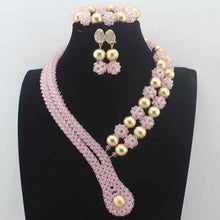 Load image into Gallery viewer, 2019Latest Nigerian wedding Party Beads Women Choker Necklace/Earrings Jewlery Set Blue Crystal African beads Jewelry SetsW14005