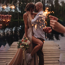 Load image into Gallery viewer, Countryside Stain Wedding Dress 2020 Sexy Front Split Backless Spaghetti Strap Vestido De Noiva Floor Length Wedding Gowns