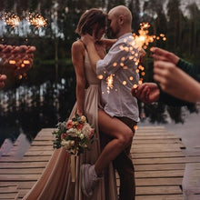 Load image into Gallery viewer, Countryside Stain Wedding Dress 2020 Sexy Front Split Backless Spaghetti Strap Vestido De Noiva Floor Length Wedding Gowns